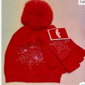 Kids snowflakes rhinestones gloves/hat set